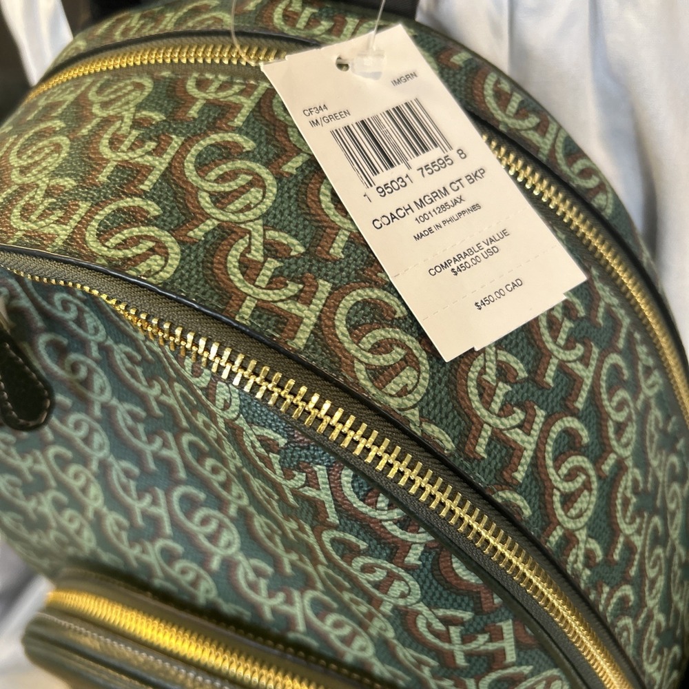 NWT Coach Court Backpack With Coach Monogram Print CF344 Black / Green - Picture 3 of 12